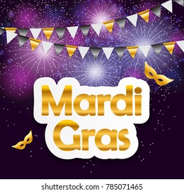 Mardi Gras Brochure Template.Celebration Greeting Card Backround. Vecor Illustration EPS10