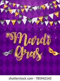 Mardi Gras Brochure Template.Celebration Greeting Card Backround. Vecor Illustration EPS10