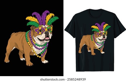 Mardi Gras Bulldog T-Shirt Design