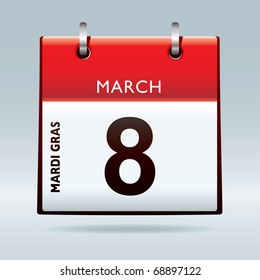 Mardi Gras Calendar icon for 2011 with red top