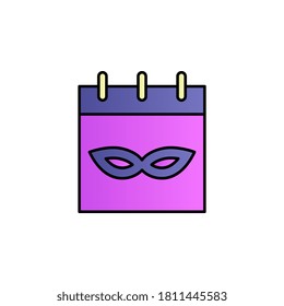 Mardi gras, calendar, mask color gradient vector icon