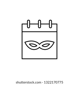 Mardi gras, calendar, mask icon. Simple thin line, outline vector of Mardi Gras icons for UI and UX, website or mobile application
