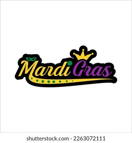 Mardi Gras kalligraphisch bunt. Fett oder Shrove Dienstag feiern Poster. Traditioneller Karneval in New Orleans. Vektorelement des Designs für Banner, Flyer, Partyeinladung.