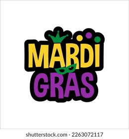 Mardi Gras calligraphic colorful. Fat or Shrove Tuesday celebration poster. Traditional carnival in New Orleans. Vector element of design for banner, flyer, party invitation.