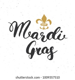 Mardi Gras Calligraphic Lettering. Typographic Greeting Card Design. Calligraphy Lettering for Holiday Greeting. Hand Drawn Lettering Text Vector illustration isolated on white background