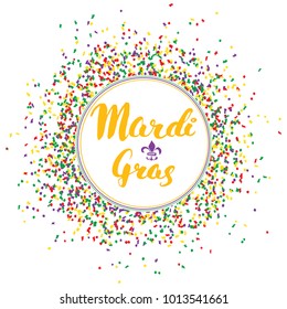 Mardi Gras Calligraphic Lettering. Typographic Greeting Card Design. Calligraphy Lettering for Holiday Greeting. Hand Drawn Lettering Text Vector illustration.