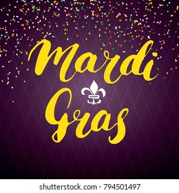 Mardi Gras Calligraphic Lettering. Typographic Greeting Card Design. Calligraphy Lettering for Holiday Greeting. Hand Drawn Lettering Text Vector illustration