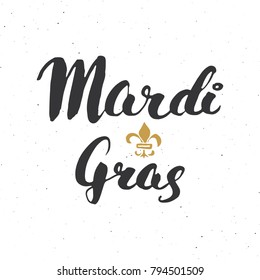 Mardi Gras Calligraphic Lettering. Typographic Greeting Card Design. Calligraphy Lettering for Holiday Greeting. Hand Drawn Lettering Text Vector illustration isolated on white background
