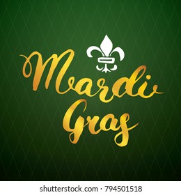 Mardi Gras Calligraphic Lettering. Typographic Greeting Card Design. Calligraphy Lettering for Holiday Greeting. Hand Drawn Lettering Text Vector illustration.