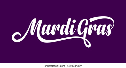Mardi Gras calligraphic text on violet background