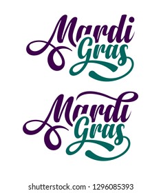 Mardi Gras calligraphic text on white background