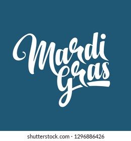 Mardi Gras calligraphic text on blue background