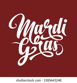 Mardi Gras calligraphic text on red background