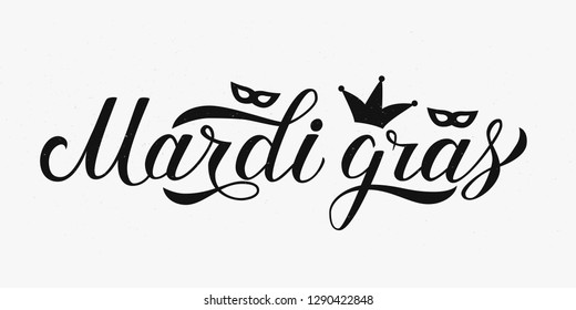 Mardi Gras calligraphy hand lettering. Fat or Shrove Tuesday sign in retro style. Traditional carnival in New Orleans. Easy to edit vector element of design for banner, flyer, party invitation, etc