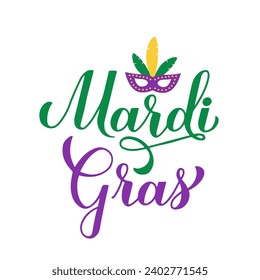 Mardi Gras calligraphy hand lettering. Fat Tuesday traditional carnival in New Orleans. Vector template for typography poster, banner, flyer, party invitation, etc