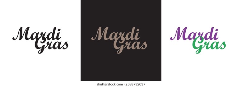 Mardi Gras calligraphy lettering poster. Carnival celebration design for banner, poster, card, print, flyer, menu. Space for text.   isolated on white and black background. Vector illustration. EPS 10