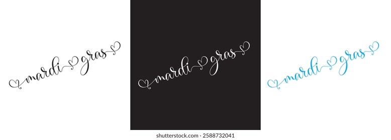 Mardi Gras calligraphy lettering poster. Carnival celebration design for banner, poster, card, print, flyer, menu. Space for text.   isolated on white and black background. Vector illustration. EPS 10