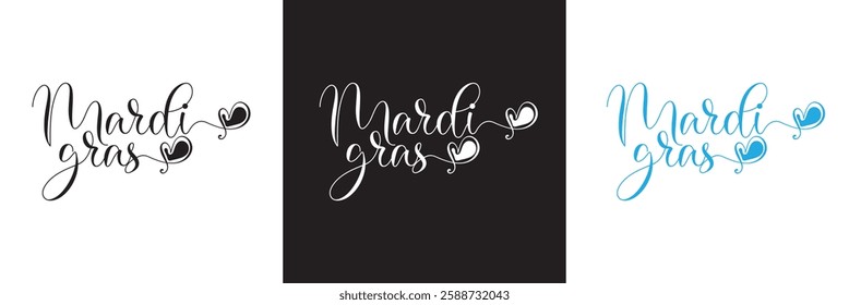 Mardi Gras calligraphy lettering poster. Carnival celebration design for banner, poster, card, print, flyer, menu. Space for text.   isolated on white and black background. Vector illustration. EPS 10