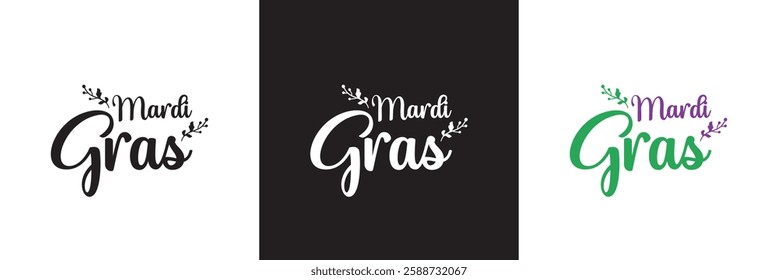 Mardi Gras calligraphy lettering poster. Carnival celebration design for banner, poster, card, print, flyer, menu. Space for text.   isolated on white and black background. Vector illustration. EPS 10