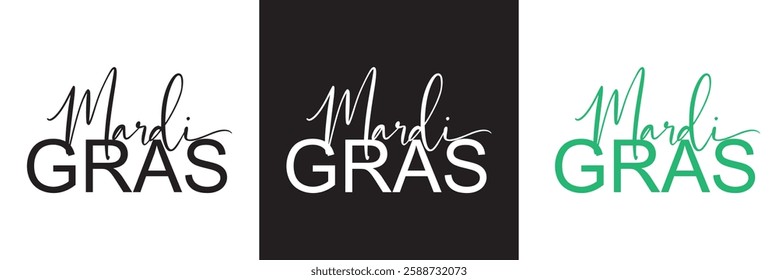 Mardi Gras calligraphy lettering poster. Carnival celebration design for banner, poster, card, print, flyer, menu. Space for text.   isolated on white and black background. Vector illustration. EPS 10