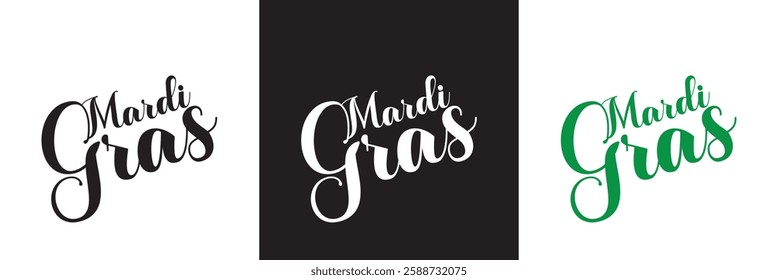 Mardi Gras calligraphy lettering poster. Carnival celebration design for banner, poster, card, print, flyer, menu. Space for text.   isolated on white and black background. Vector illustration. EPS 10