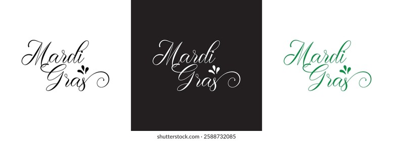 Mardi Gras calligraphy lettering poster. Carnival celebration design for banner, poster, card, print, flyer, menu. Space for text.   isolated on white and black background. Vector illustration. EPS 10