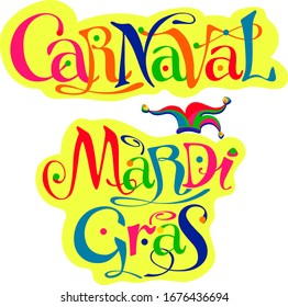 mardi gras & carnaval lettering logo with cap 