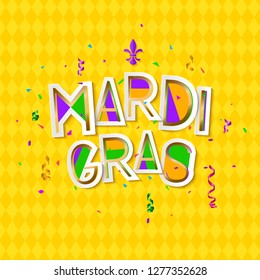 Mardi Gras Carnival background with mask. Cut paper style