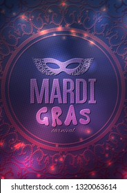 Mardi Gras carnival background with masquerade mask silhouette