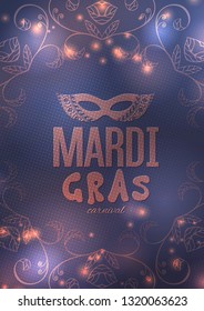 Mardi Gras carnival background with masquerade mask silhouette