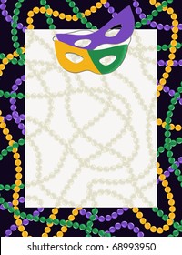 Mardi Gras carnival background - Masquerade masks and beads in a masquerade party theme