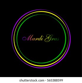 Mardi Gras carnival. Bright colorful circles. Festival New Orleans "Fat Tuesday". Dark background with colored inscription. Congratulation to the holiday Shrove Tuesday. Bright  lettering
