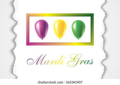 Mardi Gras carnival. Bright purple, green and yellow balloons. Festival New Orleans "Fat Tuesday". Set with beautiful transparent aerostat. Congratulation to the holiday Shrove Tuesday