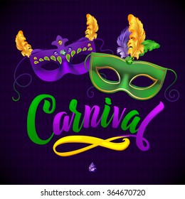 Mardi Gras Carnival Calligraphy Invitation Poster. Vector illustration Template 