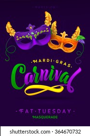 Mardi Gras Karneval Kalligrafie Einladung Poster. Vektorgrafik-Vorlage 