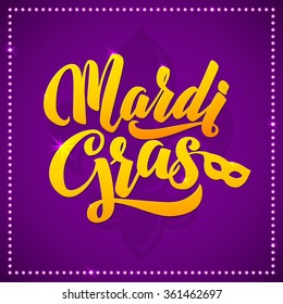 Mardi Gras Carnival Calligraphy Poster. Vector illustration Calligraphic Greeting card. Fleur De Lis Symbol