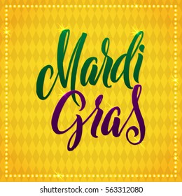 Mardi Gras Karneval Kalligrafie Poster. Vektorgrafik Kalligrafische Gelbe Grußkarte. Mardi-Gras-Art Behandlung.