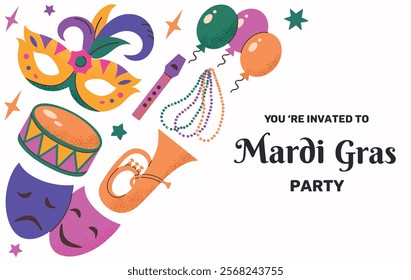 Mardi gras carnival card banner poster invitation illustration