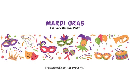 Mardi gras carnival card banner poster invitation design background illustration