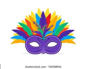 Mardi Gras Carnival Colorful Mask. Flat Design Style. 