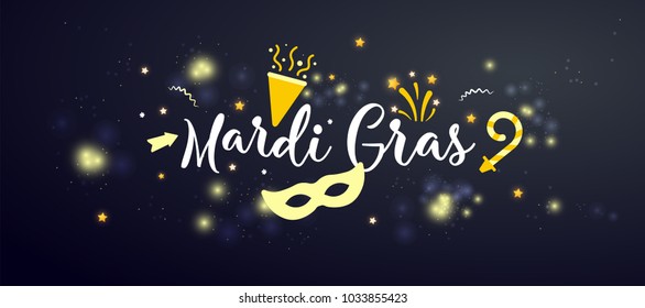 Mardi gras. Carnival Concept Banner with star and  fireworks on a  dark background.  Fat Tuesday