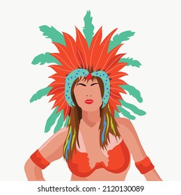 Mardi Gras carnival dancer in feather costume isolated.