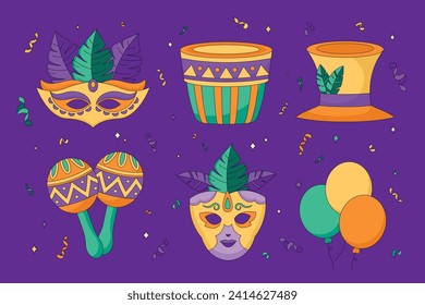 Mardi Gras carnival decorative elements. Mardi Gras decorative elements background. Vector illustration design. Mardi Gras elements for Poster, Banner, Flyer, Greeting Card, Post, Cover, Invitation.