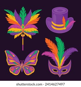 Mardi Gras carnival decorative elements. Mardi Gras decorative elements background. Vector illustration design. Mardi Gras elements for Poster, Banner, Flyer, Greeting Card, Post, Cover, Invitation.