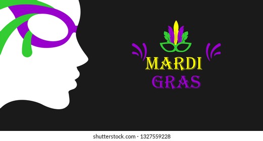 Mardi gras carnival design on black background. Fat tuesday, carnival, festival. Vector illustrion for greeting card, banner, gift packaging, poster