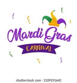 Mardi Gras Carnival design. Vector lettering elegant fancy logo with greeting slogan. Good use for advertising, greeting card, flyer, poster, banner, social media.