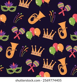 Mardi gras carnival elements pattern background for packaging and decoration