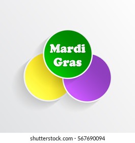 Mardi Gras carnival. EPS10. Bright purple, green and yellow circle. Festival New Orleans. Fat Tuesday. Colorful ethnic Indian tricolor. Round stickers for websites, cards, buttons.
