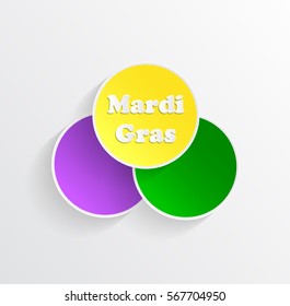 Mardi Gras carnival. EPS10. Bright purple, green and yellow circle. Festival New Orleans. Fat Tuesday. Colorful ethnic Indian tricolor. Round stickers for websites, cards, buttons.

