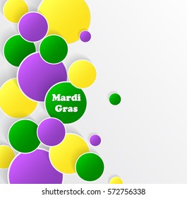 Mardi Gras carnival. EPS10. Bright purple, green and yellow circle. Festival New Orleans. Fat Tuesday. Colorful ethnic Indian tricolor. Round stickers for websites, cards, buttons.